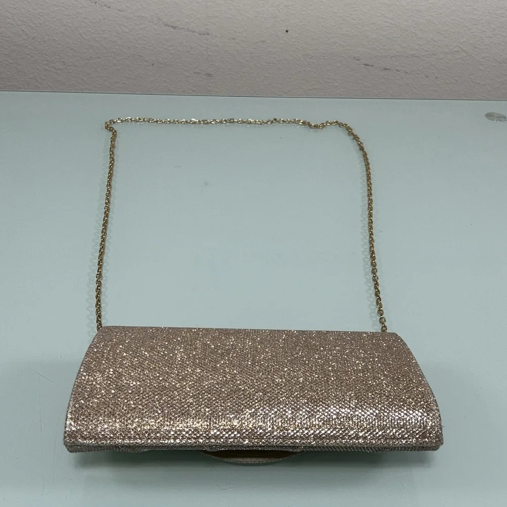 Kate Landry‎ Evening Gold Glitter With Rhinestone Brooch Style Clutch/Crossbody